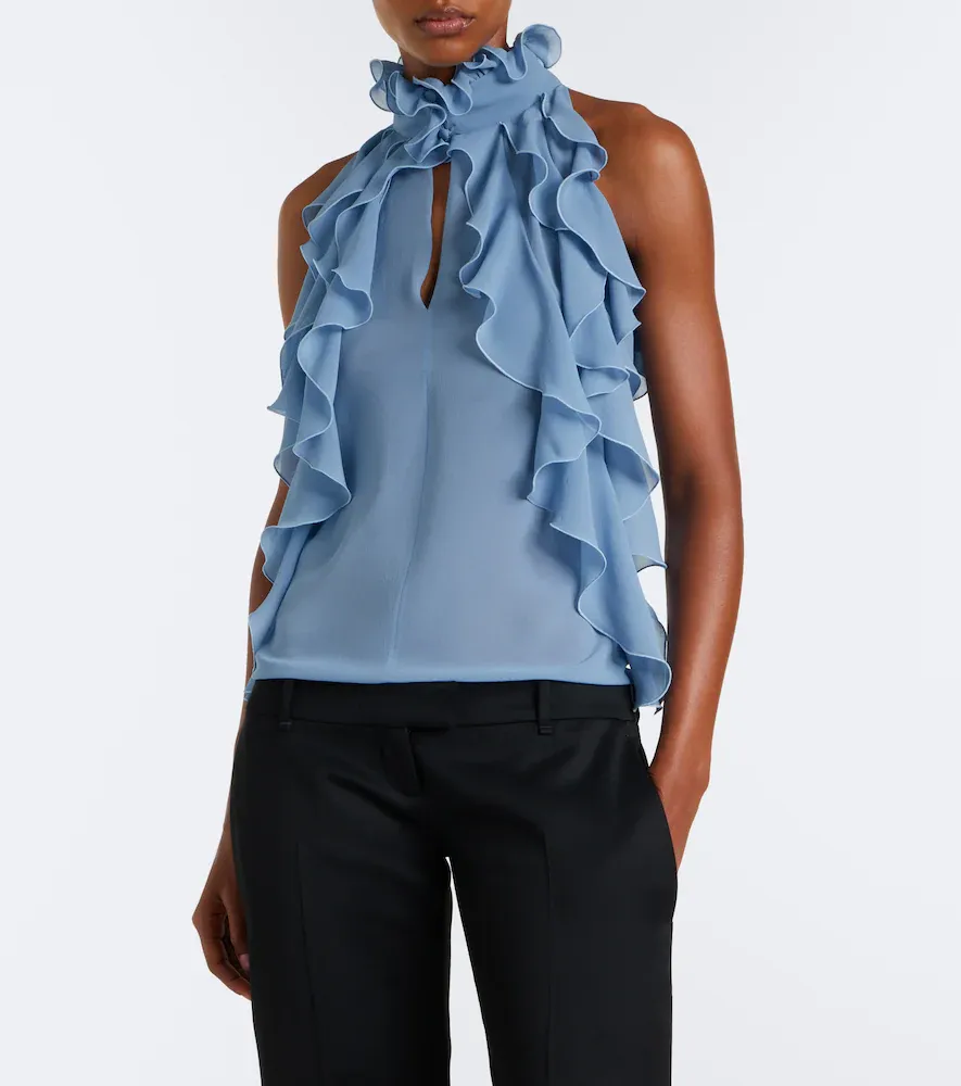 Alexander McQueen Ruffled cutout silk georgette top | Thumbnail 5 Alexander McQueen Ruffled cutout silk georgette top | Thumbnail 5