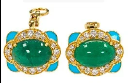 Wish Fine Jewelry 9.13ct Diamond Emerald 18K Gold Stud Earrings