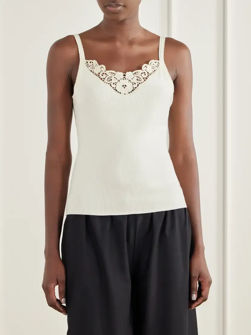 Posse Posy Guipure Lace-trimmed Ribbed Cotton-blend Jersey Tank | Thumbnail 3 Posse Posy Guipure Lace-trimmed Ribbed Cotton-blend Jersey Tank | Thumbnail 3