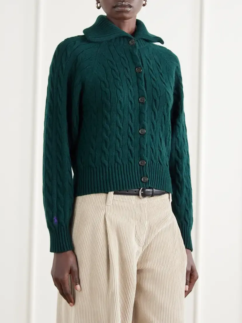 Polo Ralph Lauren Cropped Cable-knit Wool And Cashmere-blend Cardigan - Green | Thumbnail 3 Polo Ralph Lauren Cropped Cable-knit Wool And Cashmere-blend Cardigan - Green | Thumbnail 3