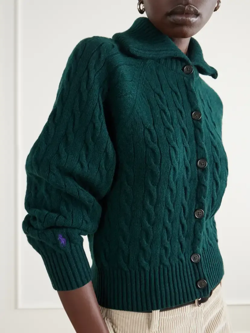 Polo Ralph Lauren Cropped Cable-knit Wool And Cashmere-blend Cardigan - Green | Thumbnail 5 Polo Ralph Lauren Cropped Cable-knit Wool And Cashmere-blend Cardigan - Green | Thumbnail 5