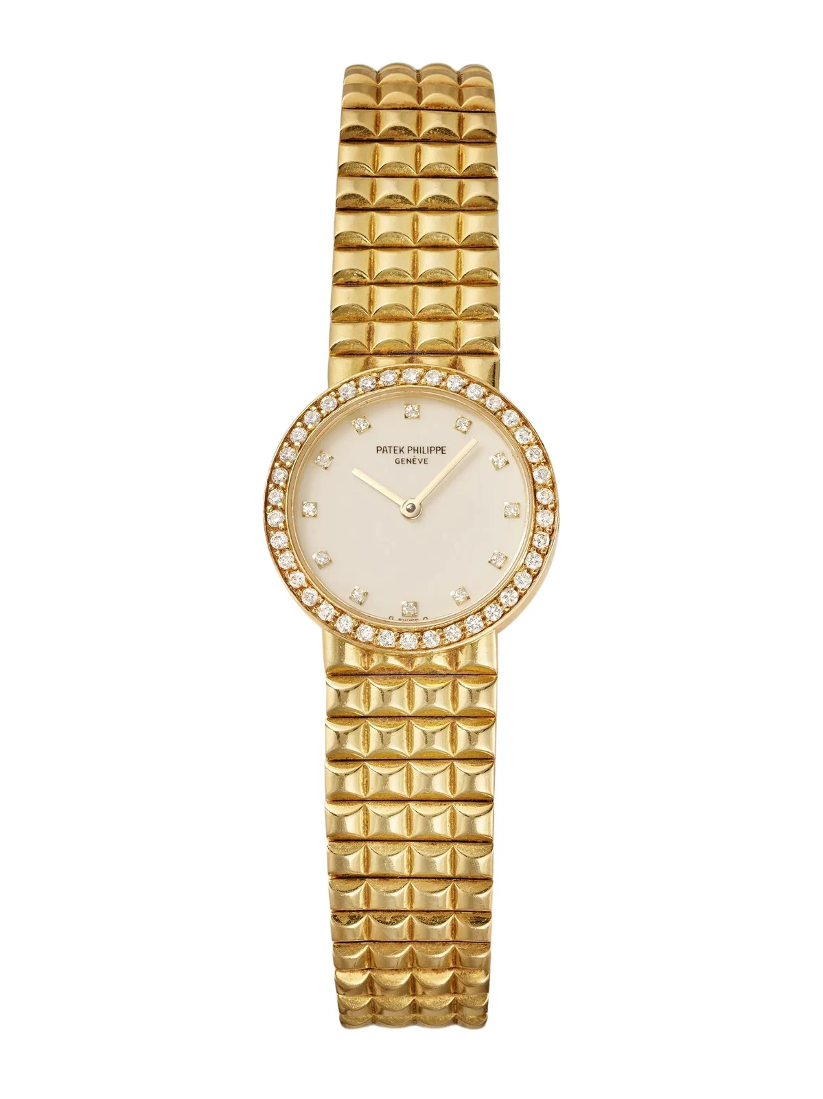 Stephanie Windsor + Patek Philippe Vintage 1980s Calatrava Mini Quartz-movement 18-karat Gold Diamond Watch, Ref. 4746j (6.25" Wrist)