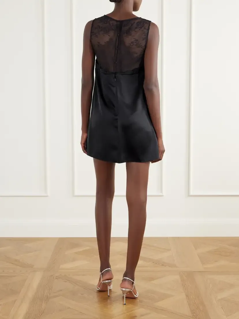 Posse Blake Ruched Lace-trimmed Silk-satin Mini Dress | Thumbnail 3 Posse Blake Ruched Lace-trimmed Silk-satin Mini Dress | Thumbnail 3