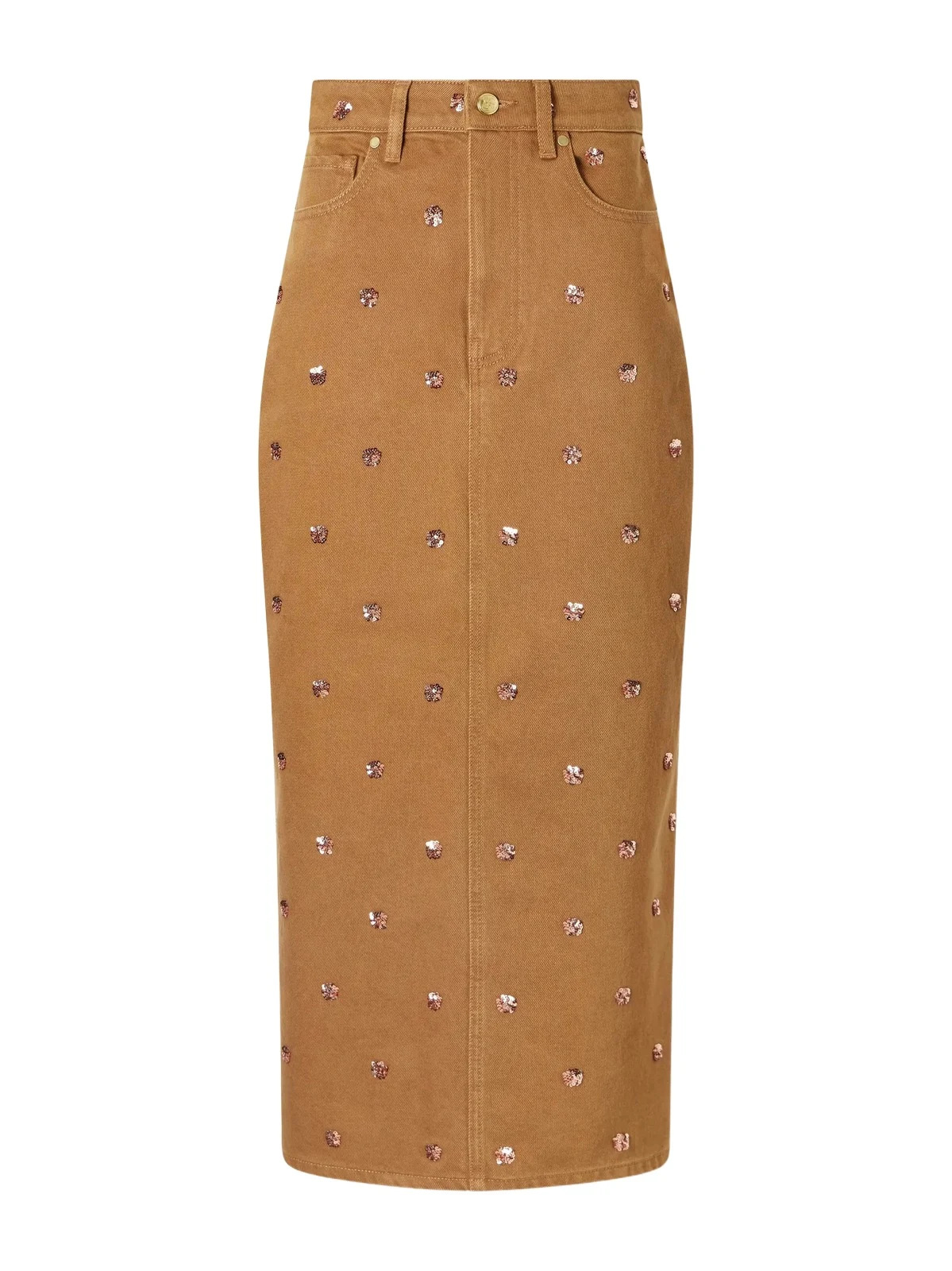 The Verona Sequin-embellished Denim Midi Skirt
