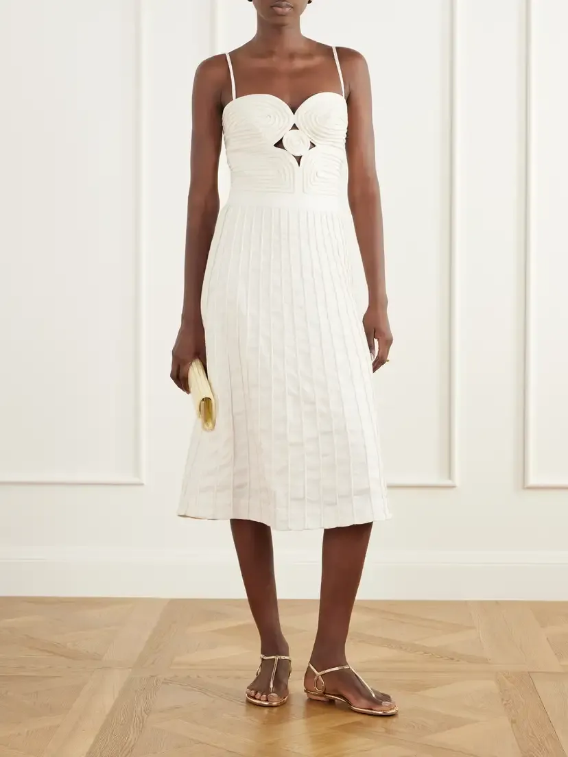 ANDRES OTALORA Terra Cut-out Corded Linen-woven Midi Dress | Thumbnail 2 ANDRES OTALORA Terra Cut-out Corded Linen-woven Midi Dress | Thumbnail 2