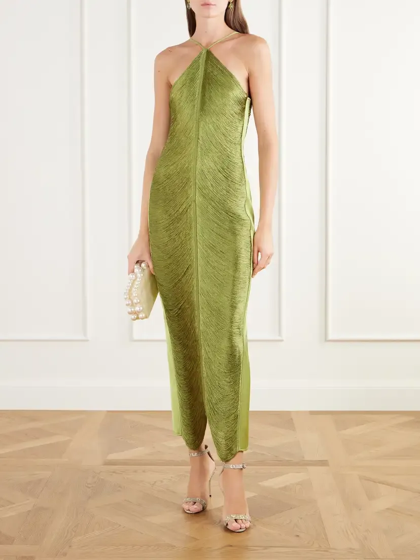 Cult Gaia Renata Fringed And Satin Halterneck Gown | Thumbnail 2 Cult Gaia Renata Fringed And Satin Halterneck Gown | Thumbnail 2