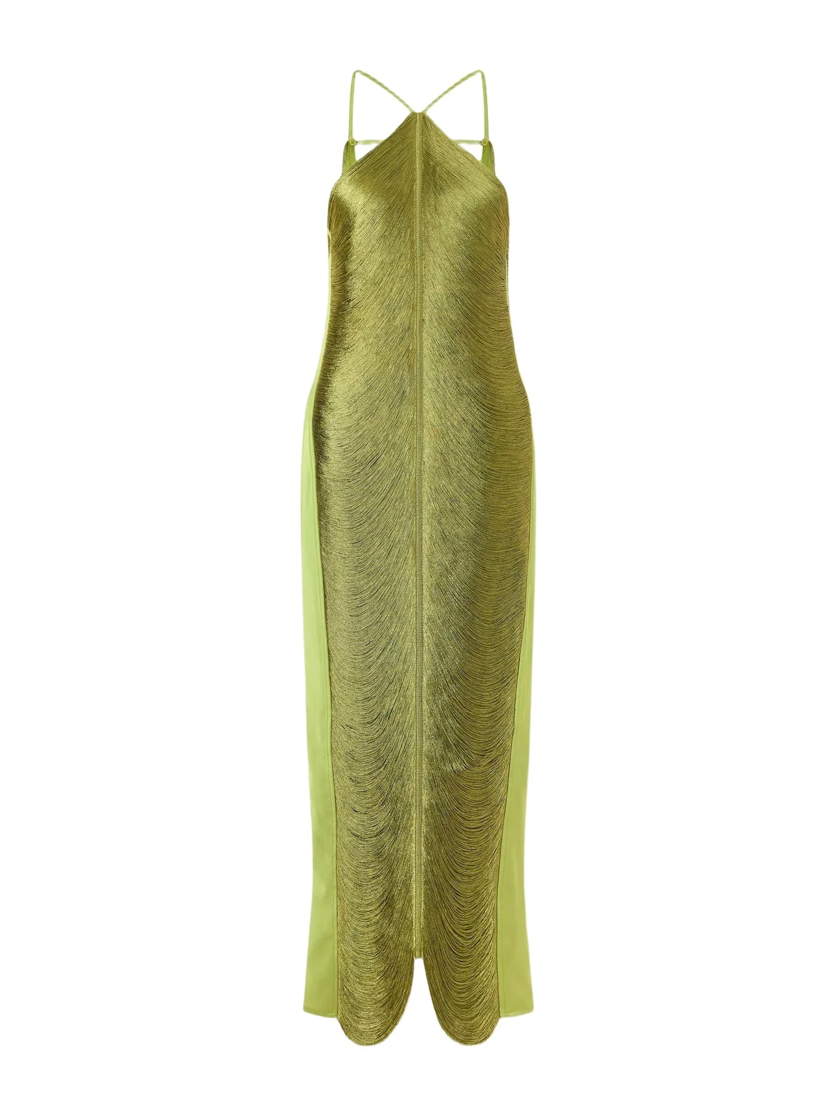 Renata Fringed And Satin Halterneck Gown Renata Fringed And Satin Halterneck Gown