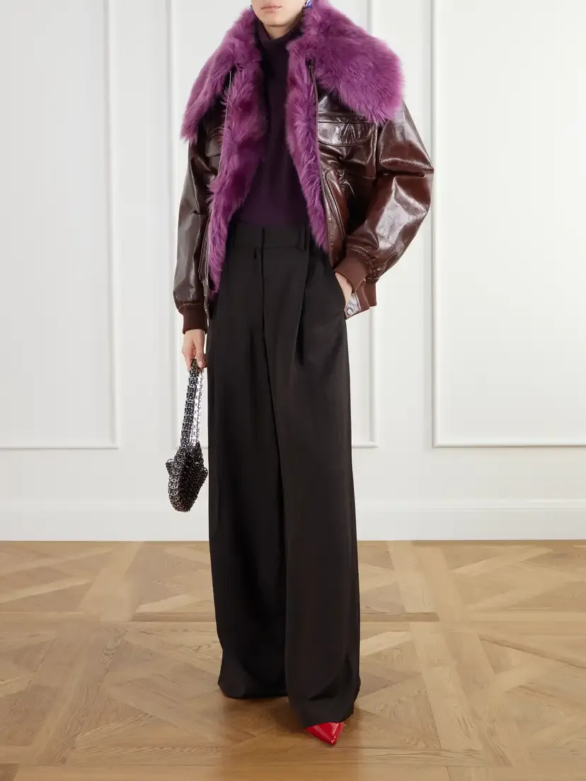Rabanne Shearling-trimmed Leather Bomber Jacket | Thumbnail 2 Rabanne Shearling-trimmed Leather Bomber Jacket | Thumbnail 2