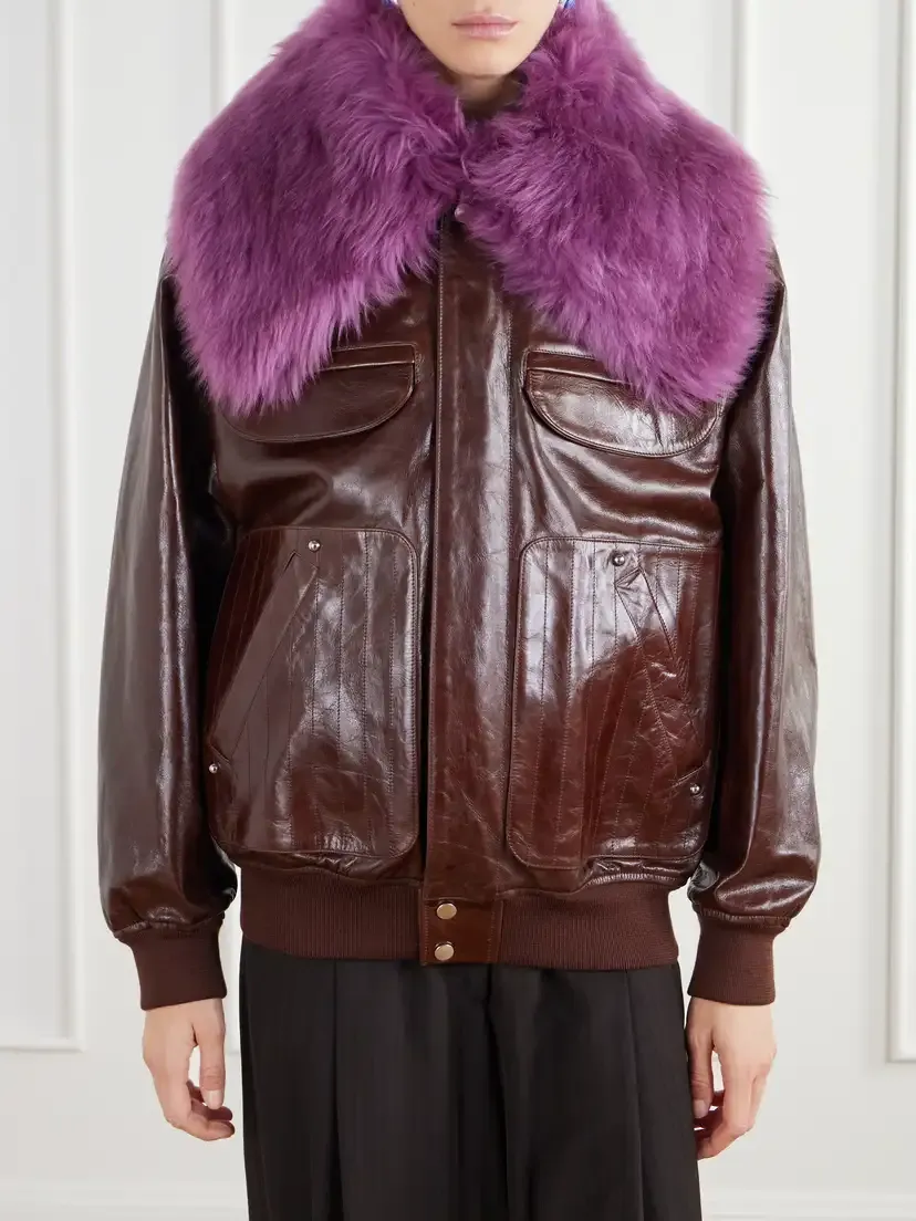 Rabanne Shearling-trimmed Leather Bomber Jacket | Thumbnail 3 Rabanne Shearling-trimmed Leather Bomber Jacket | Thumbnail 3