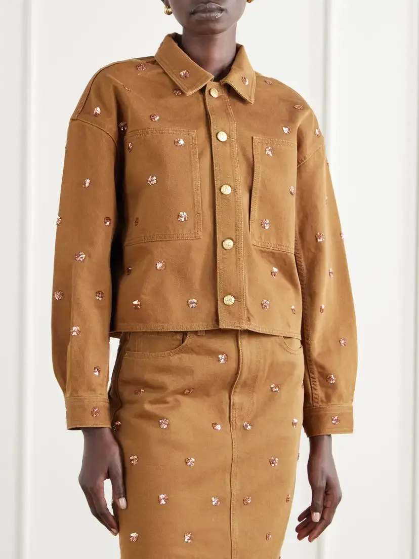 Ulla Johnson The Bobbi Cropped Sequin-embellished Denim Jacket | Thumbnail 3 Ulla Johnson The Bobbi Cropped Sequin-embellished Denim Jacket | Thumbnail 3