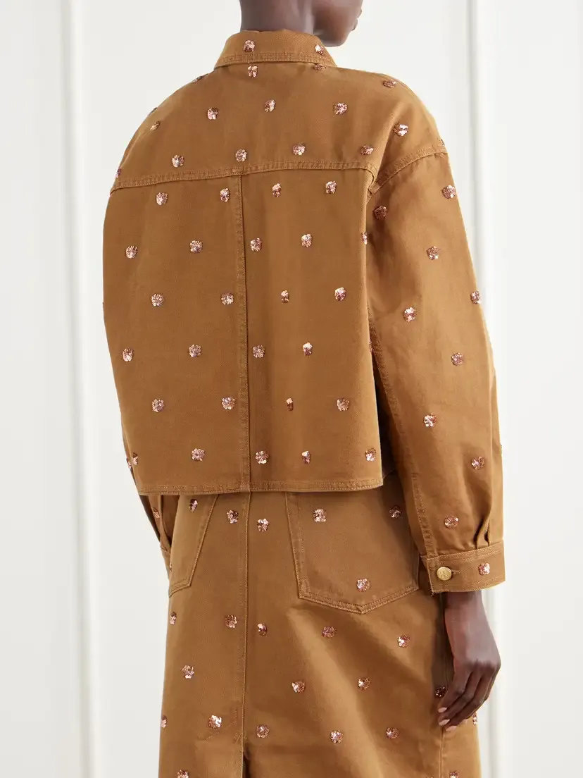 Ulla Johnson The Bobbi Cropped Sequin-embellished Denim Jacket | Thumbnail 4 Ulla Johnson The Bobbi Cropped Sequin-embellished Denim Jacket | Thumbnail 4