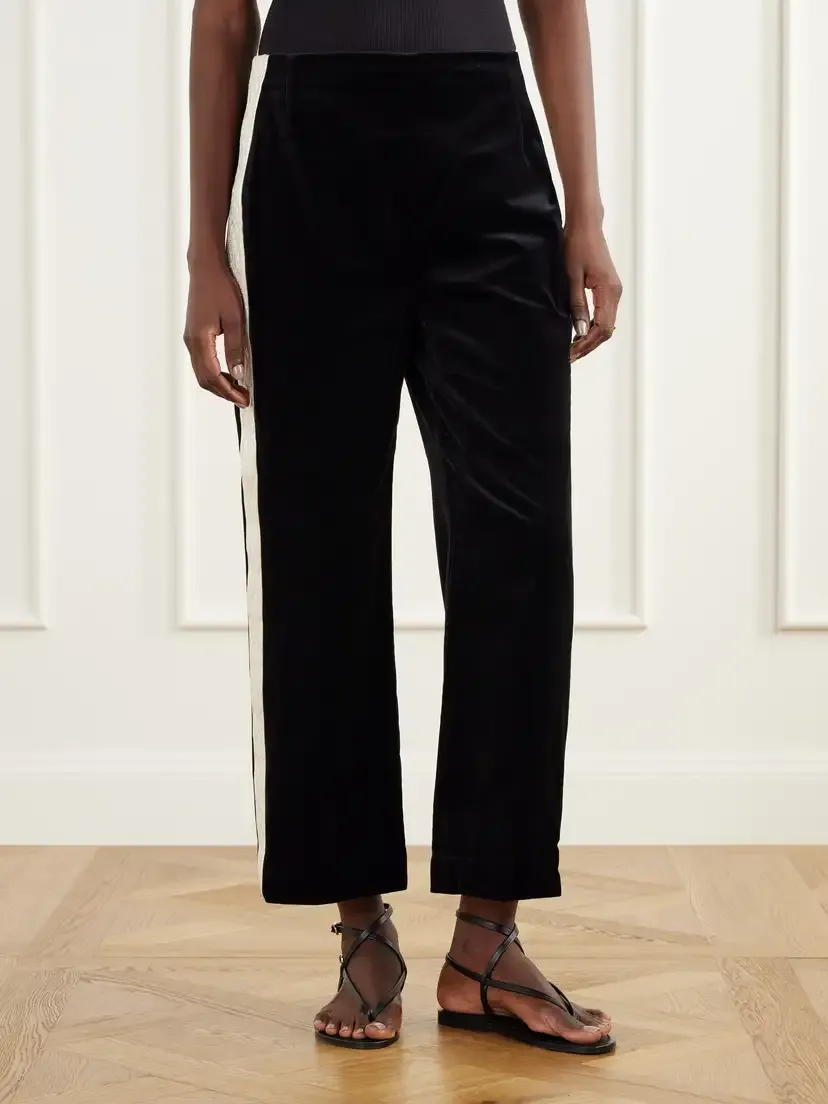 Posse Florian Cropped Embroidered Satin-trimmed Cotton-velvet Straight-leg Pants | Thumbnail 3 Posse Florian Cropped Embroidered Satin-trimmed Cotton-velvet Straight-leg Pants | Thumbnail 3