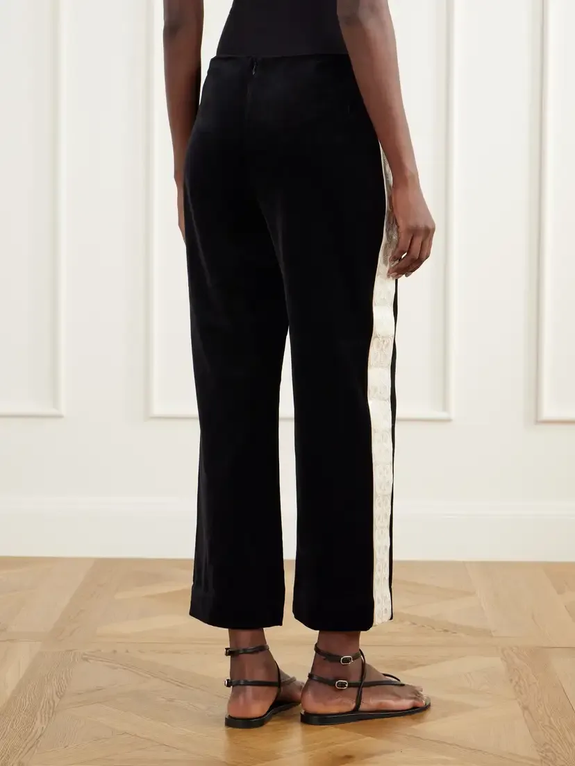 Posse Florian Cropped Embroidered Satin-trimmed Cotton-velvet Straight-leg Pants | Thumbnail 4 Posse Florian Cropped Embroidered Satin-trimmed Cotton-velvet Straight-leg Pants | Thumbnail 4