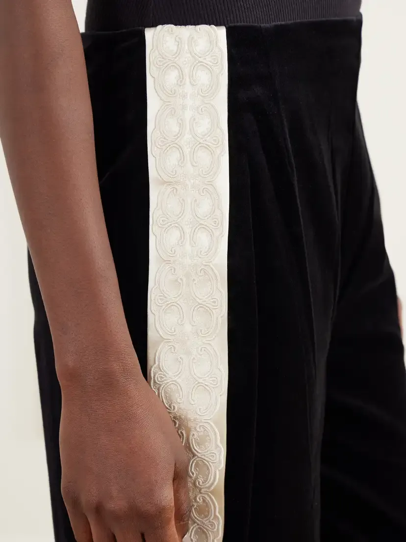 Posse Florian Cropped Embroidered Satin-trimmed Cotton-velvet Straight-leg Pants | Thumbnail 5 Posse Florian Cropped Embroidered Satin-trimmed Cotton-velvet Straight-leg Pants | Thumbnail 5