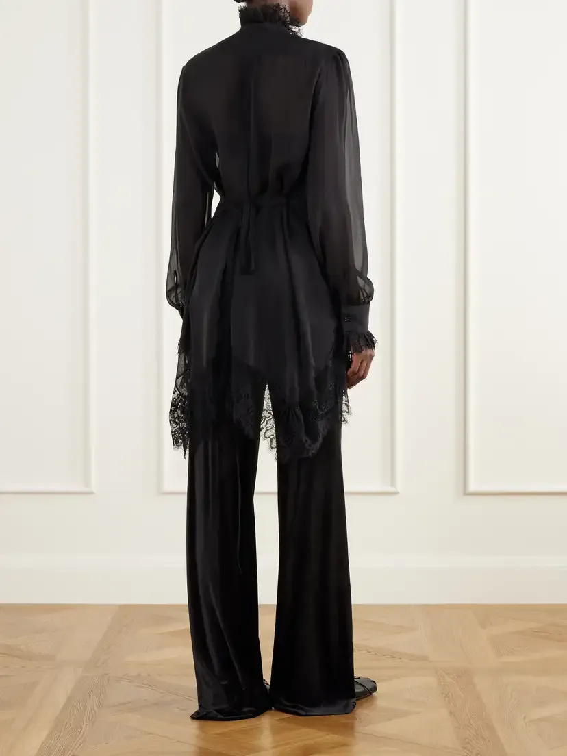 Ann Demeulemeester Barah Ruffled Lace-trimmed Silk-chiffon Blouse | Thumbnail 3 Ann Demeulemeester Barah Ruffled Lace-trimmed Silk-chiffon Blouse | Thumbnail 3