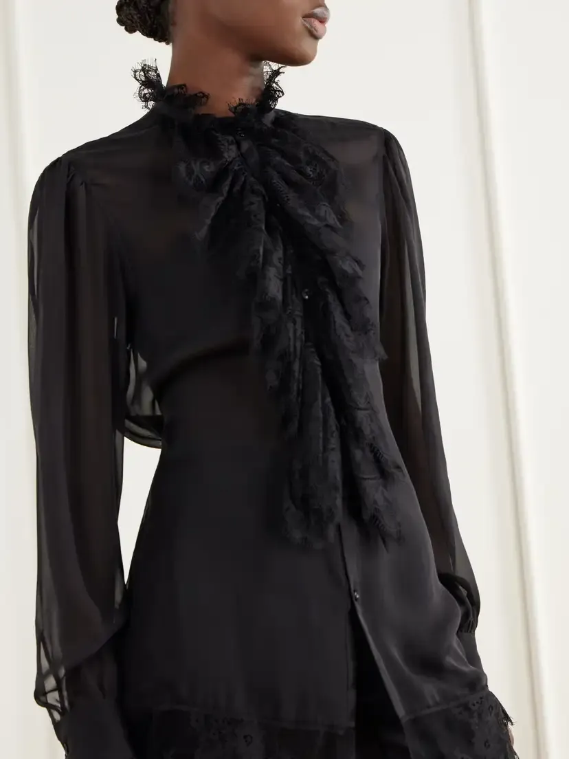Ann Demeulemeester Barah Ruffled Lace-trimmed Silk-chiffon Blouse | Thumbnail 4 Ann Demeulemeester Barah Ruffled Lace-trimmed Silk-chiffon Blouse | Thumbnail 4
