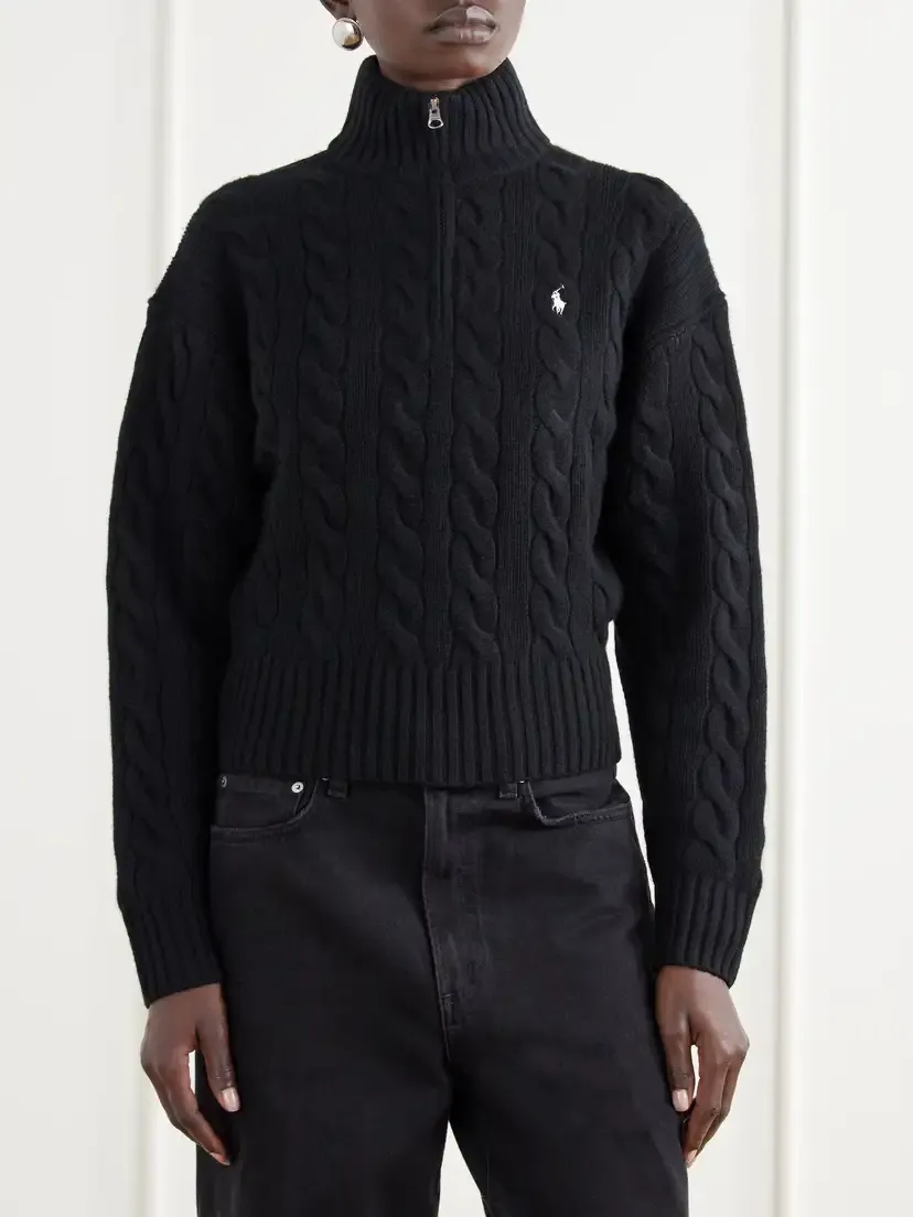 Polo Ralph Lauren Logo-embroidered Cable-knit Wool And Cashmere-blend Half-zip Sweater | Thumbnail 3 Polo Ralph Lauren Logo-embroidered Cable-knit Wool And Cashmere-blend Half-zip Sweater | Thumbnail 3