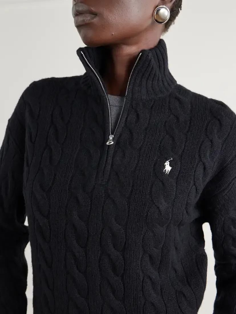 Polo Ralph Lauren Logo-embroidered Cable-knit Wool And Cashmere-blend Half-zip Sweater | Thumbnail 5 Polo Ralph Lauren Logo-embroidered Cable-knit Wool And Cashmere-blend Half-zip Sweater | Thumbnail 5