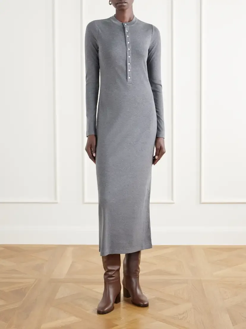Polo Ralph Lauren Ribbed Lyocell-blend Jersey Henley Midi Dress | Thumbnail 3