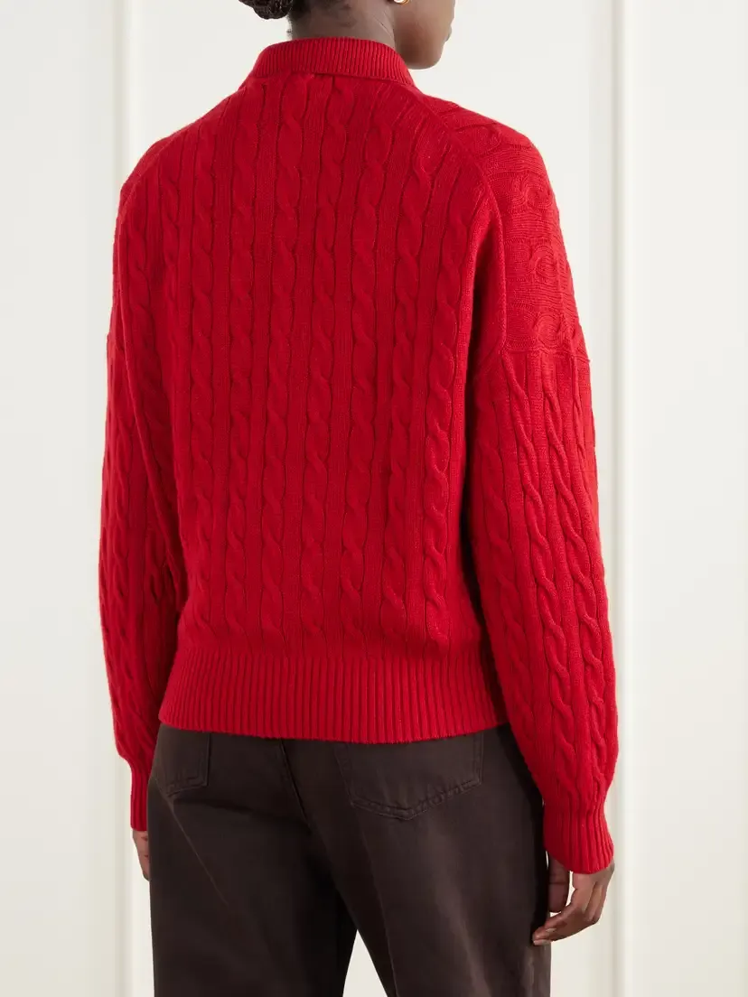 Polo Ralph Lauren Logo-embroidered Cable-knit Wool And Cashmere-blend Polo Sweater | Thumbnail 4 Polo Ralph Lauren Logo-embroidered Cable-knit Wool And Cashmere-blend Polo Sweater | Thumbnail 4