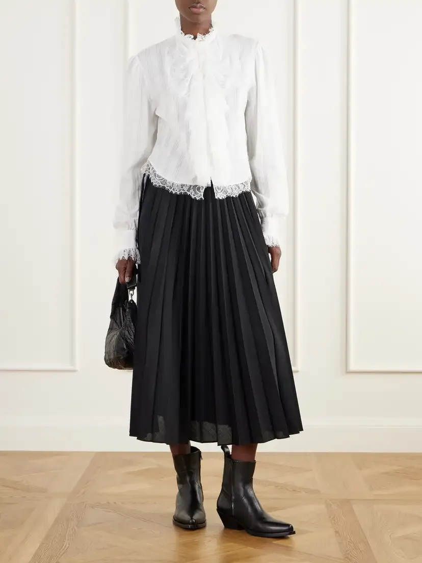 Ann Demeulemeester Freda Cropped Ruffled Lace-trimmed Openwork Cotton-jacquard Blouse | Thumbnail 2