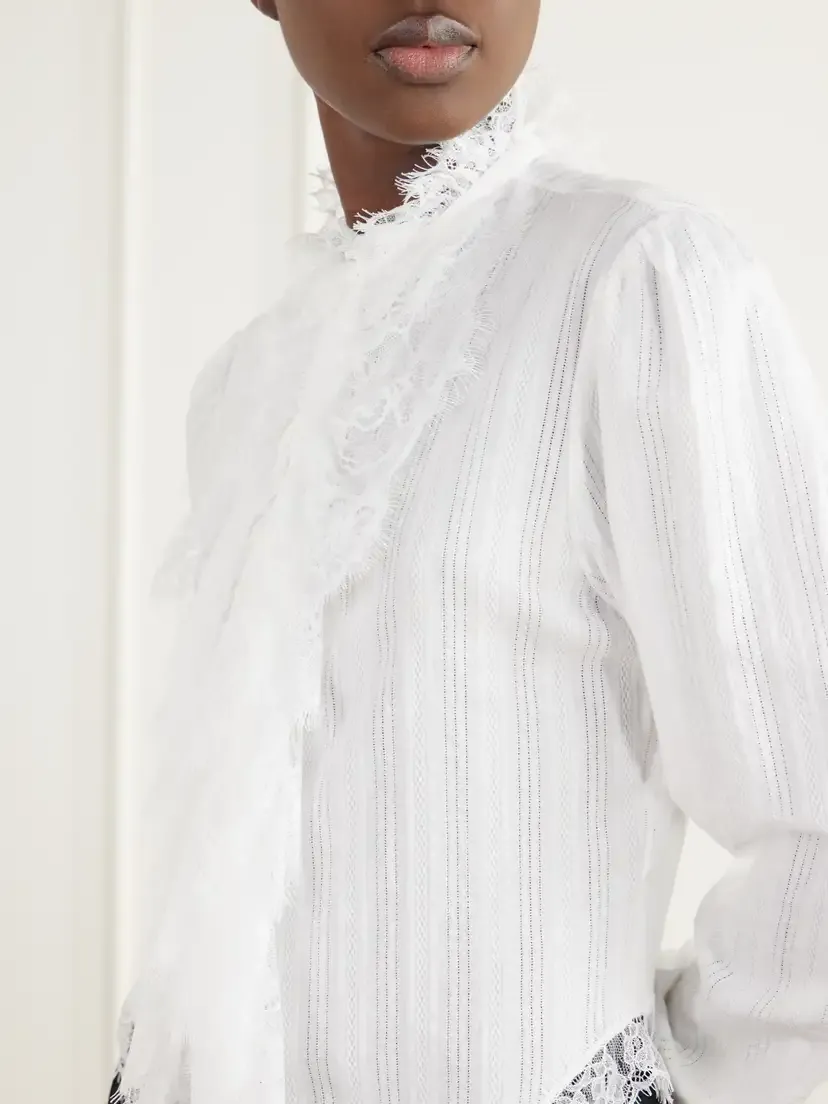 Ann Demeulemeester Freda Cropped Ruffled Lace-trimmed Openwork Cotton-jacquard Blouse | Thumbnail 4