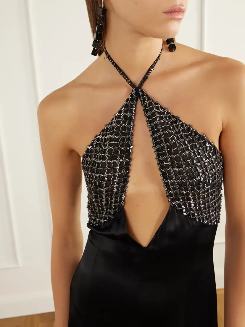 The Attico Cut-out Bead-embellished Satin Halterneck Gown | Thumbnail 4 The Attico Cut-out Bead-embellished Satin Halterneck Gown | Thumbnail 4