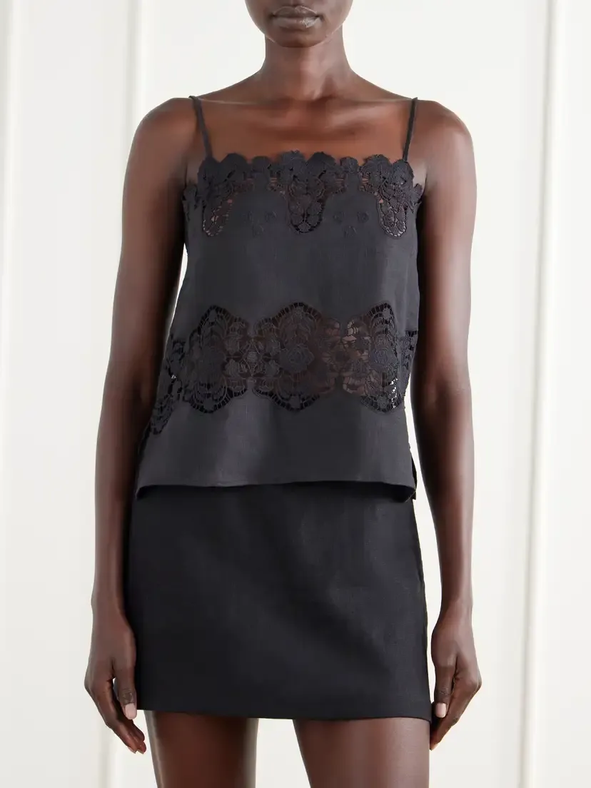 Miguelina Olympia Guipure Lace Woven Cotton And Linen-blend Cami - Black | Thumbnail 3 Miguelina Olympia Guipure Lace Woven Cotton And Linen-blend Cami - Black | Thumbnail 3