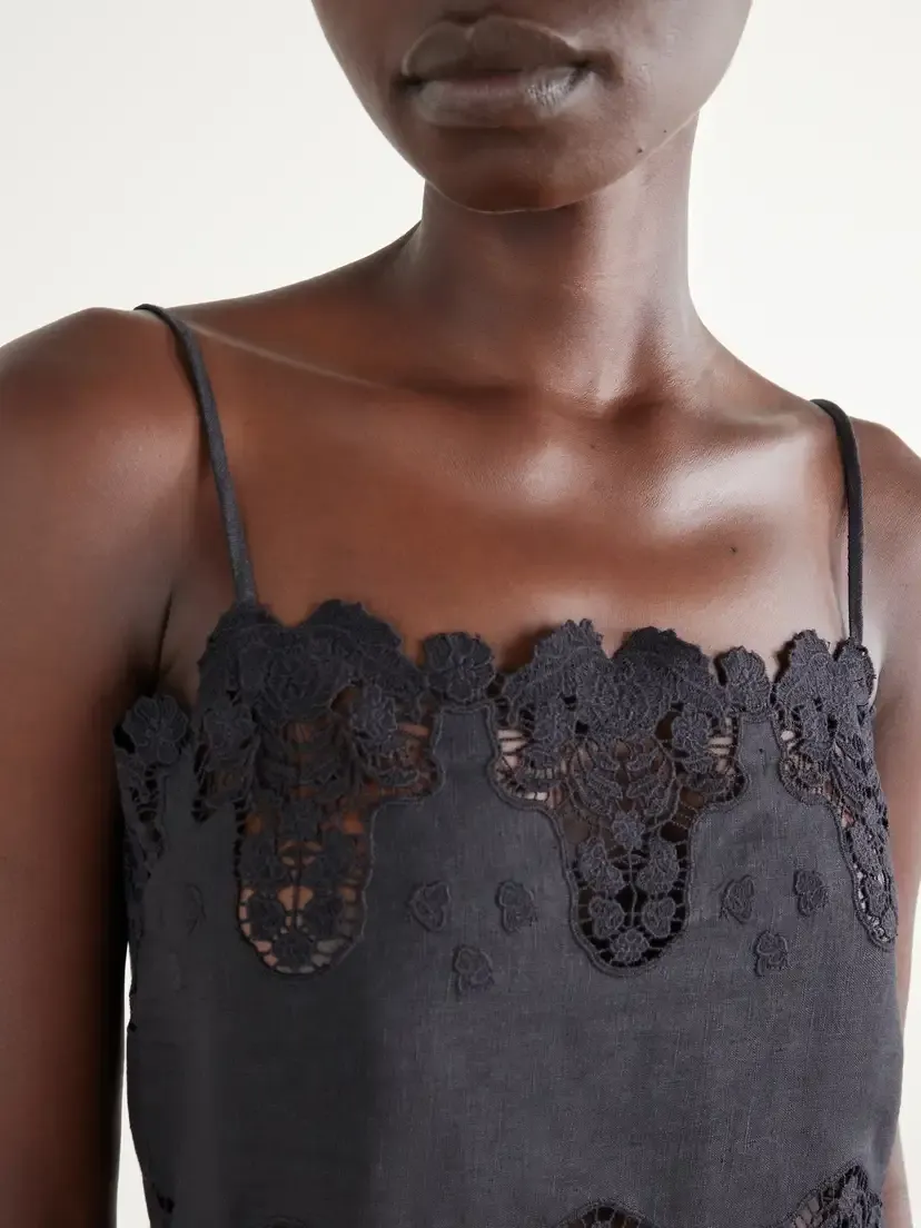 Miguelina Olympia Guipure Lace Woven Cotton And Linen-blend Cami - Black | Thumbnail 5 Miguelina Olympia Guipure Lace Woven Cotton And Linen-blend Cami - Black | Thumbnail 5