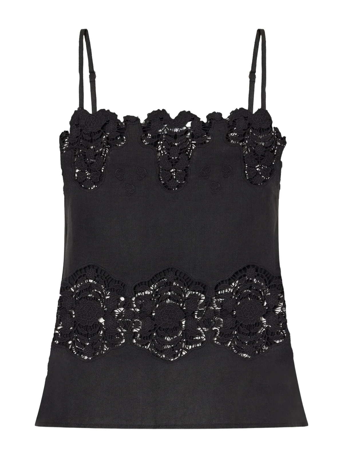 Miguelina Olympia Guipure Lace Woven Cotton And Linen-blend Cami - Black