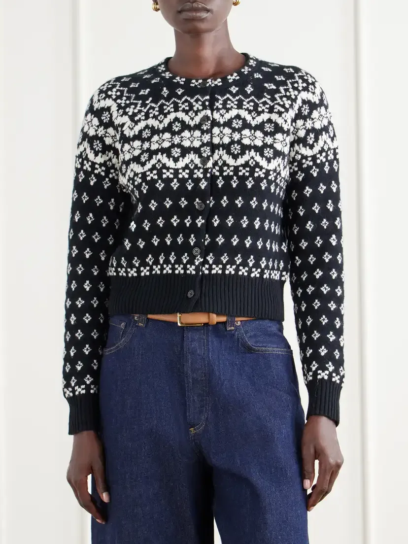 Polo Ralph Lauren Cropped Fair Isle Intarsia-knit Wool, Cotton And Alpaca-blend Cardigan - Black | Thumbnail 3 Polo Ralph Lauren Cropped Fair Isle Intarsia-knit Wool, Cotton And Alpaca-blend Cardigan - Black | Thumbnail 3
