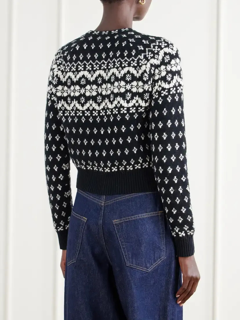Polo Ralph Lauren Cropped Fair Isle Intarsia-knit Wool, Cotton And Alpaca-blend Cardigan - Black | Thumbnail 4 Polo Ralph Lauren Cropped Fair Isle Intarsia-knit Wool, Cotton And Alpaca-blend Cardigan - Black | Thumbnail 4