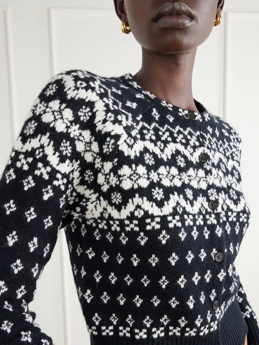 Polo Ralph Lauren Cropped Fair Isle Intarsia-knit Wool, Cotton And Alpaca-blend Cardigan - Black | Thumbnail 5 Polo Ralph Lauren Cropped Fair Isle Intarsia-knit Wool, Cotton And Alpaca-blend Cardigan - Black | Thumbnail 5
