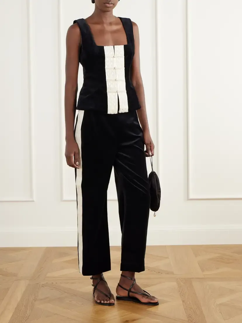 Posse Florian Embroidered Satin-trimmed Cotton-velvet Top | Thumbnail 2 Posse Florian Embroidered Satin-trimmed Cotton-velvet Top | Thumbnail 2