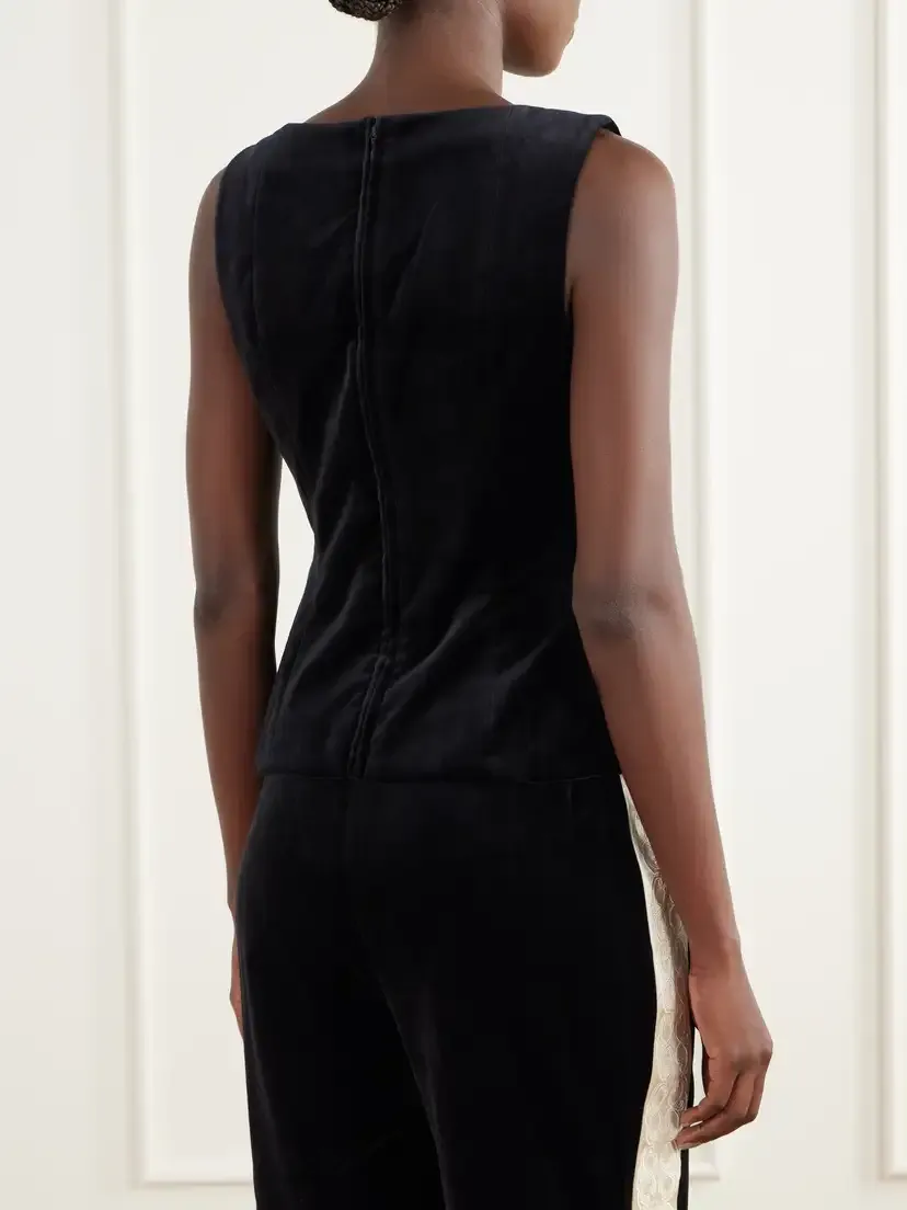 Posse Florian Embroidered Satin-trimmed Cotton-velvet Top | Thumbnail 3 Posse Florian Embroidered Satin-trimmed Cotton-velvet Top | Thumbnail 3