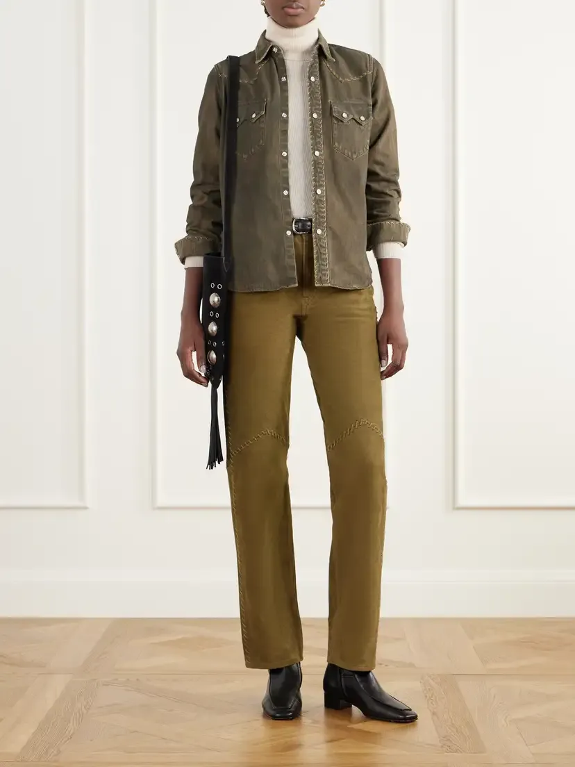 RRL Paneled Whipstitched Paneled Suede Slim-fit Pants | Thumbnail 2 RRL Paneled Whipstitched Paneled Suede Slim-fit Pants | Thumbnail 2