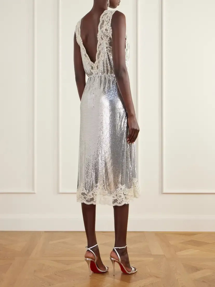 Rabanne Lace-trimmed Chainmail Midi Dress | Thumbnail 3