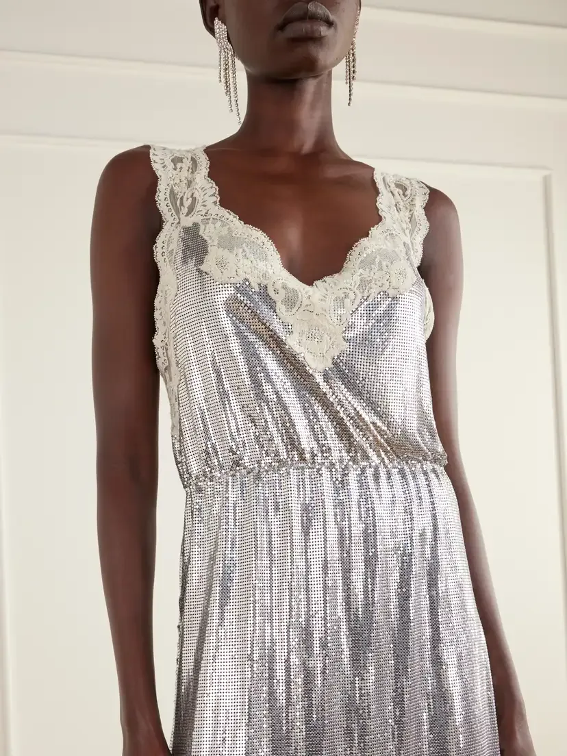 Rabanne Lace-trimmed Chainmail Midi Dress | Thumbnail 4