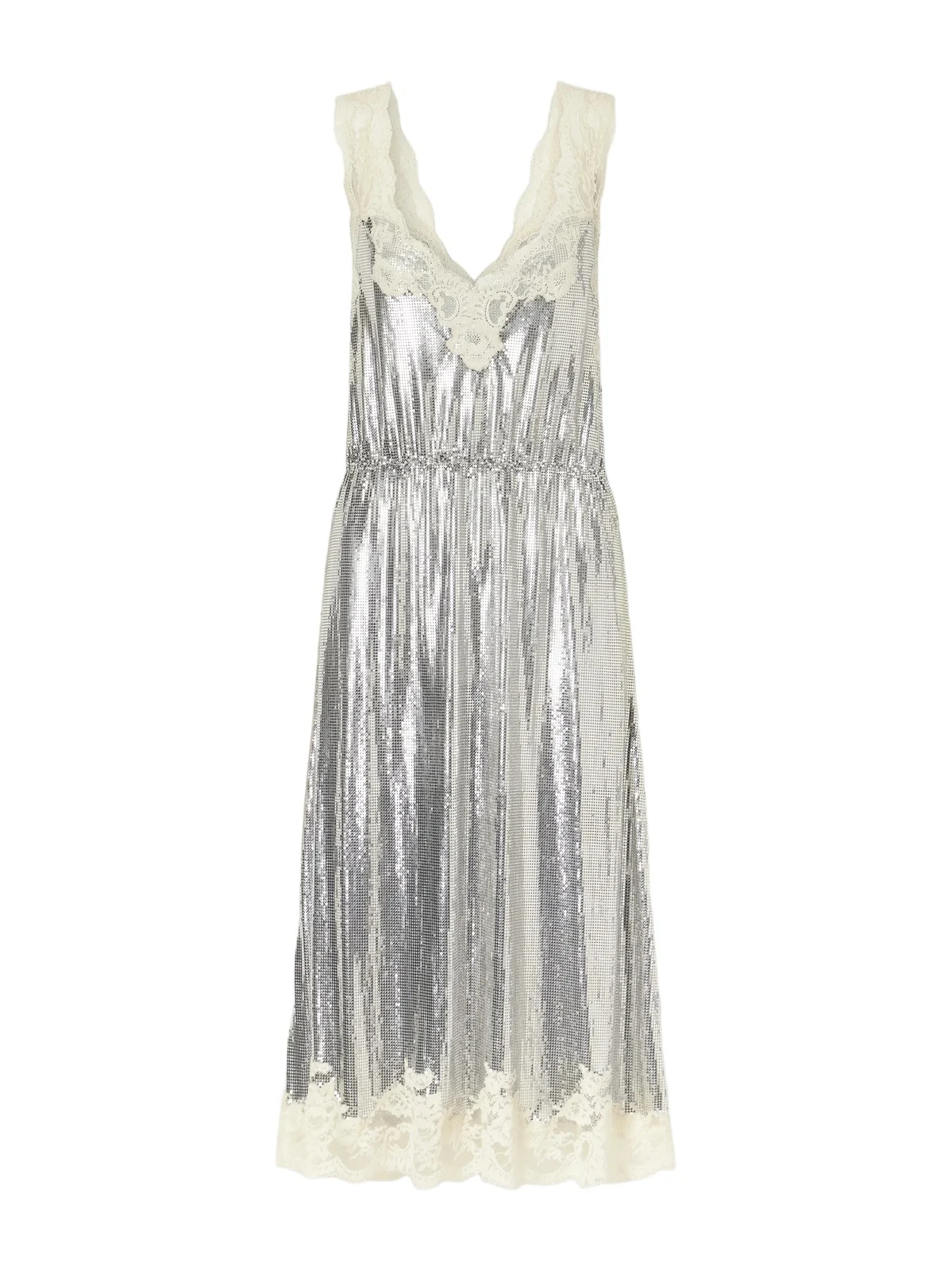 Rabanne Lace-trimmed Chainmail Midi Dress