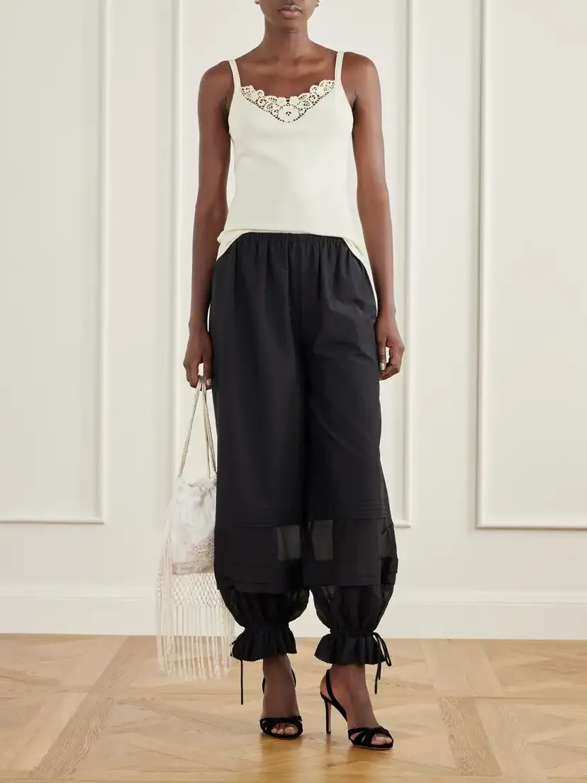 Posse Pearl Pleated Voile-trimmed Cotton And Silk-blend Poplin Barrel Pants | Thumbnail 2 Posse Pearl Pleated Voile-trimmed Cotton And Silk-blend Poplin Barrel Pants | Thumbnail 2