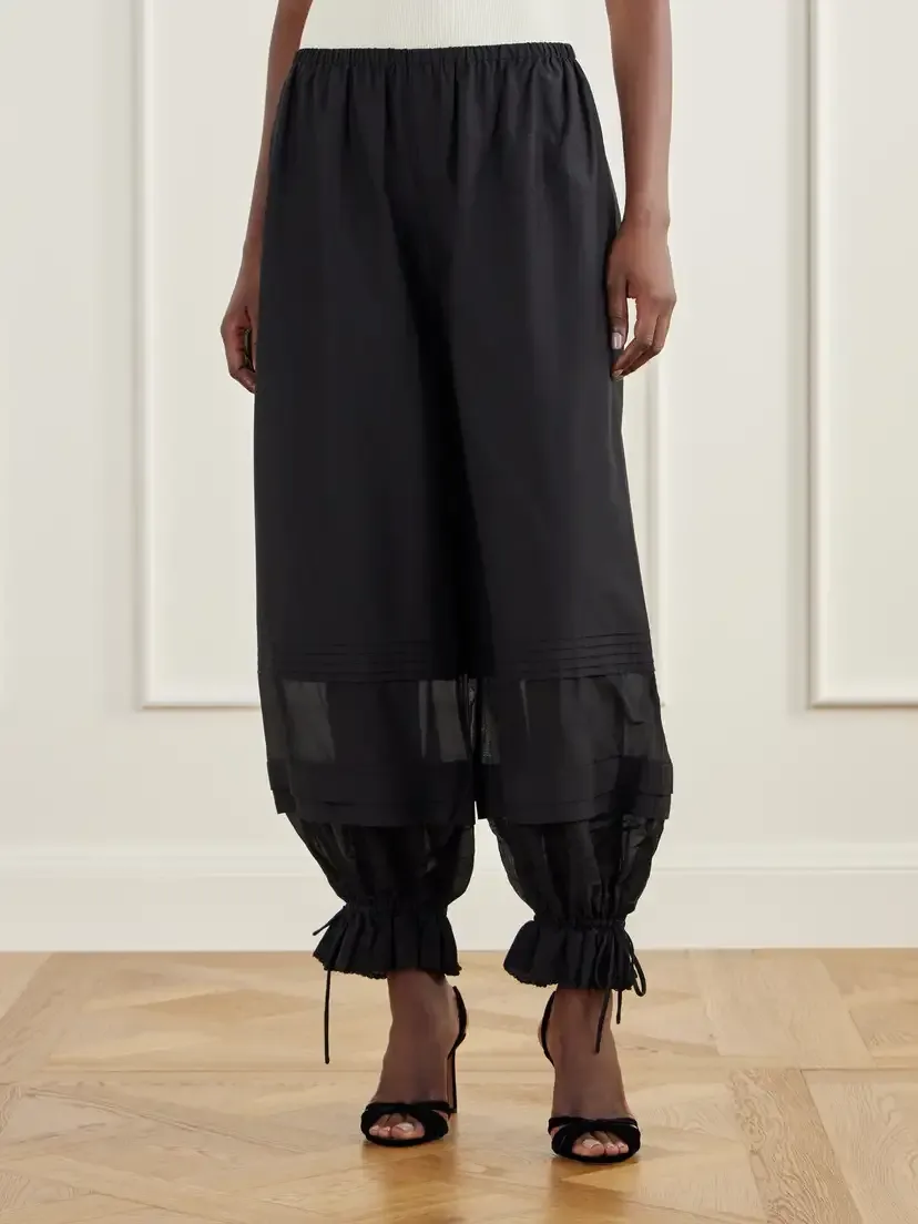 Posse Pearl Pleated Voile-trimmed Cotton And Silk-blend Poplin Barrel Pants | Thumbnail 3 Posse Pearl Pleated Voile-trimmed Cotton And Silk-blend Poplin Barrel Pants | Thumbnail 3