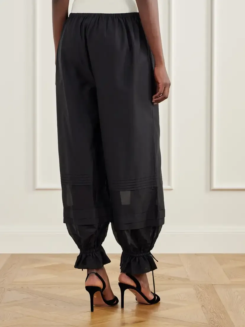 Posse Pearl Pleated Voile-trimmed Cotton And Silk-blend Poplin Barrel Pants | Thumbnail 4 Posse Pearl Pleated Voile-trimmed Cotton And Silk-blend Poplin Barrel Pants | Thumbnail 4