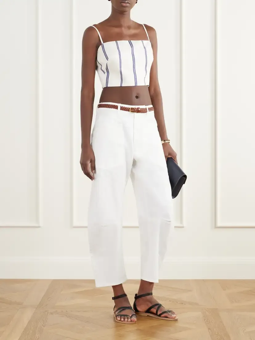 ANDRES OTALORA Tierra Sagrada Cropped Striped Linen-woven Top | Thumbnail 2 ANDRES OTALORA Tierra Sagrada Cropped Striped Linen-woven Top | Thumbnail 2