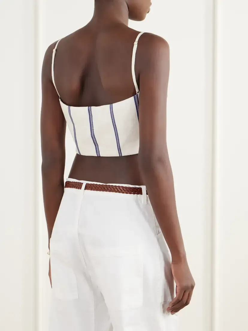 ANDRES OTALORA Tierra Sagrada Cropped Striped Linen-woven Top | Thumbnail 3 ANDRES OTALORA Tierra Sagrada Cropped Striped Linen-woven Top | Thumbnail 3