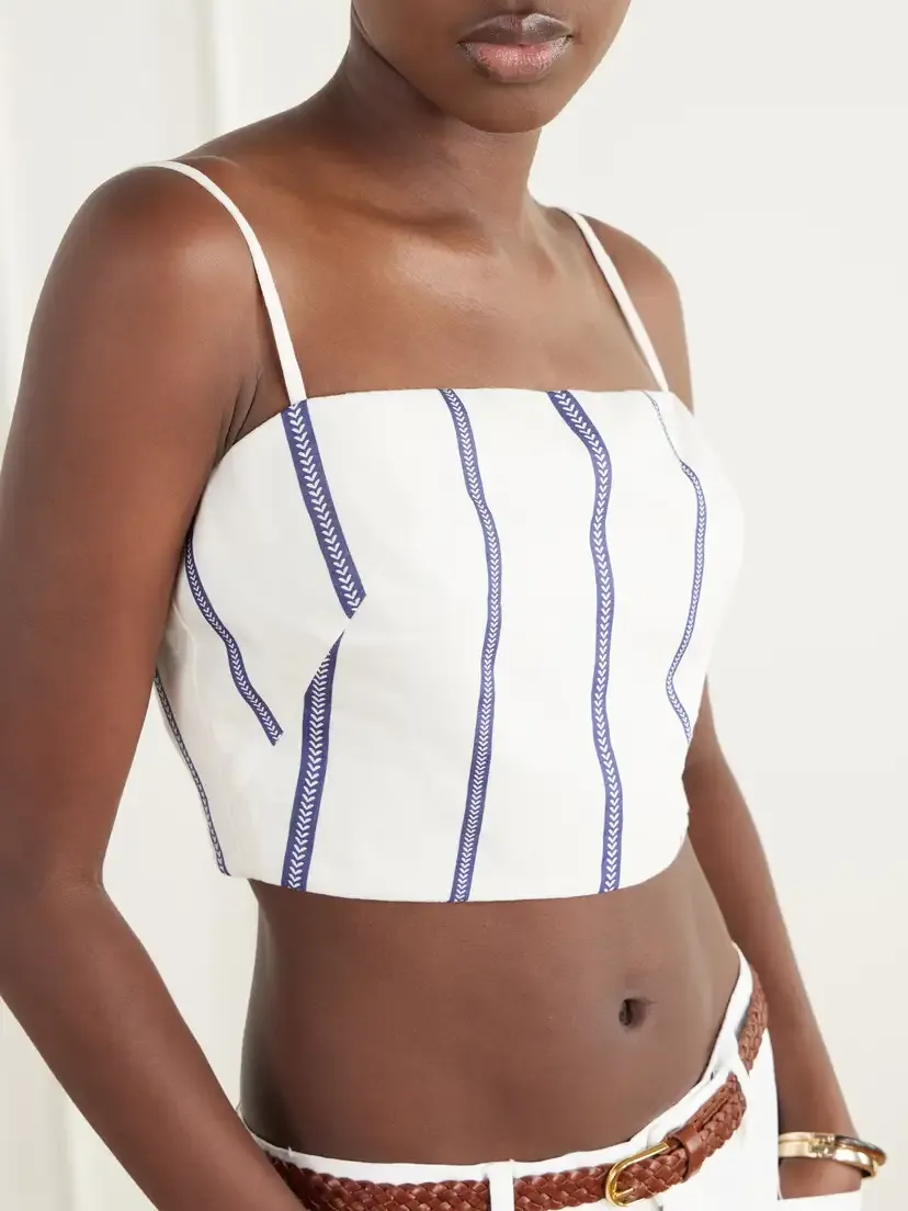 ANDRES OTALORA Tierra Sagrada Cropped Striped Linen-woven Top | Thumbnail 4 ANDRES OTALORA Tierra Sagrada Cropped Striped Linen-woven Top | Thumbnail 4