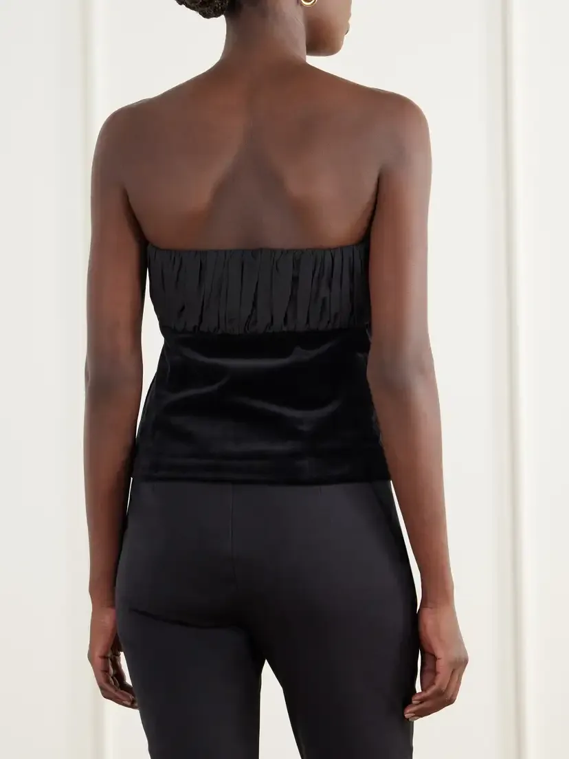 Posse Dean Strapless Ruched Cotton-velvet Top | Thumbnail 3 Posse Dean Strapless Ruched Cotton-velvet Top | Thumbnail 3