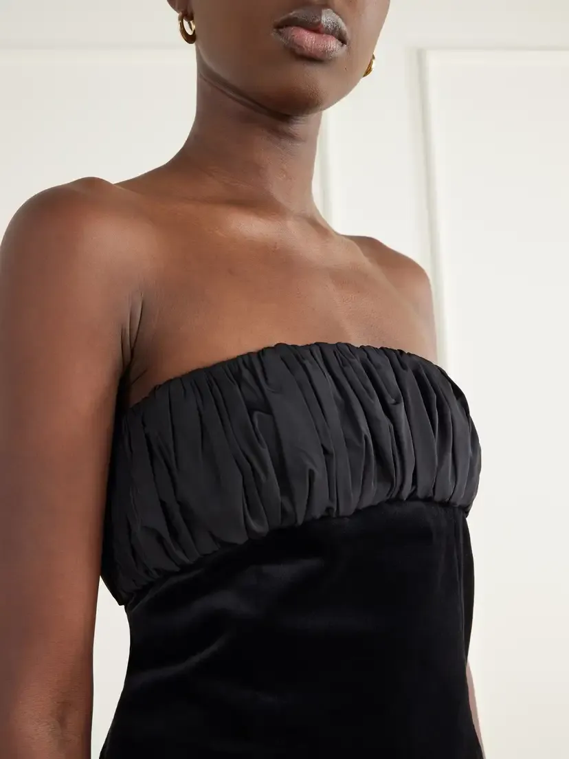 Posse Dean Strapless Ruched Cotton-velvet Top | Thumbnail 4 Posse Dean Strapless Ruched Cotton-velvet Top | Thumbnail 4
