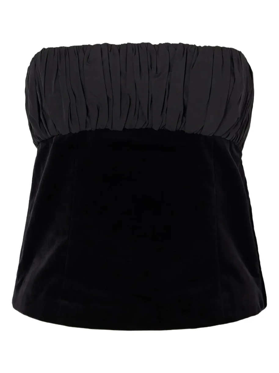 Posse Dean Strapless Ruched Cotton-velvet Top
