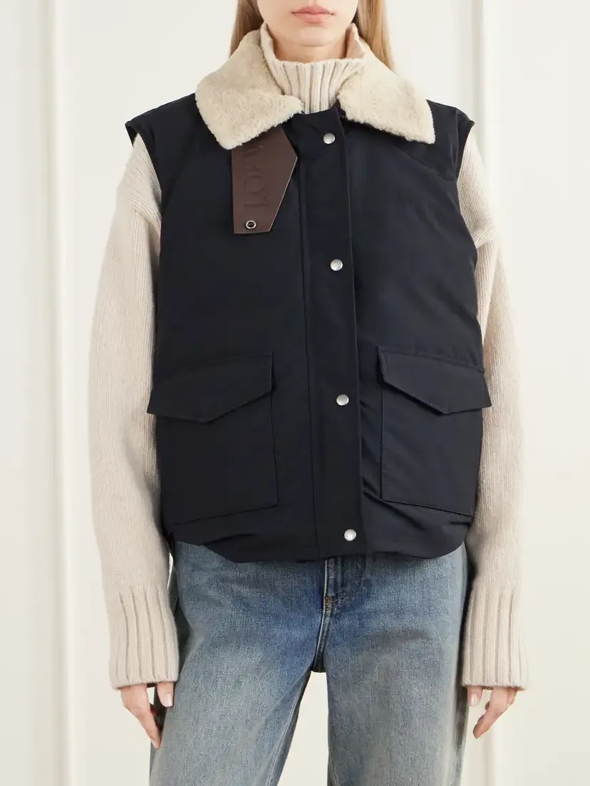 Loewe Logo-debossed Shearling And Leather-trimmed Cotton-blend Canvas Vest | Thumbnail 3 Loewe Logo-debossed Shearling And Leather-trimmed Cotton-blend Canvas Vest | Thumbnail 3