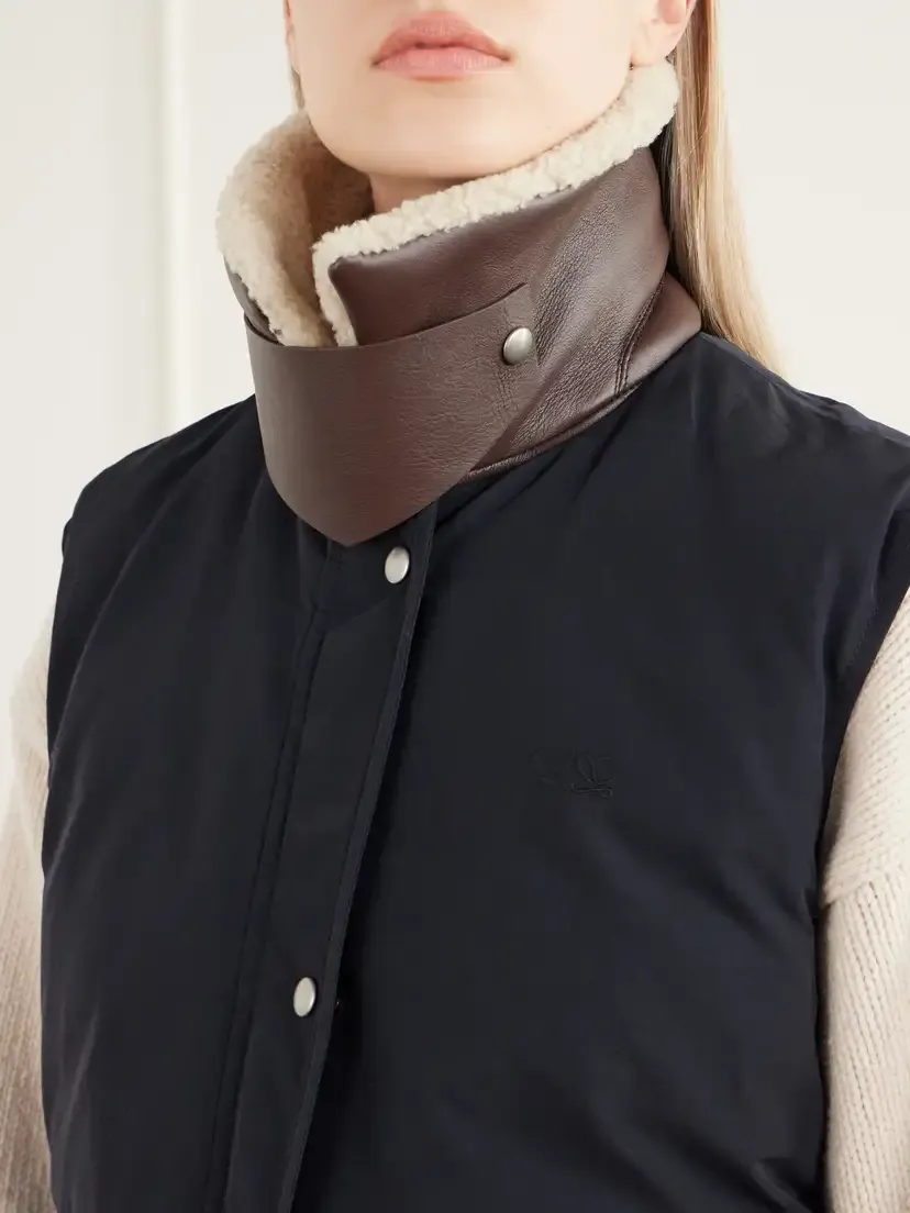 Loewe Logo-debossed Shearling And Leather-trimmed Cotton-blend Canvas Vest | Thumbnail 5 Loewe Logo-debossed Shearling And Leather-trimmed Cotton-blend Canvas Vest | Thumbnail 5